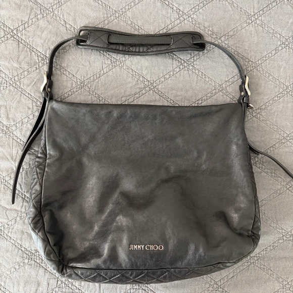 Jimmy Choo Black Leather Shoulder Hobo Bag